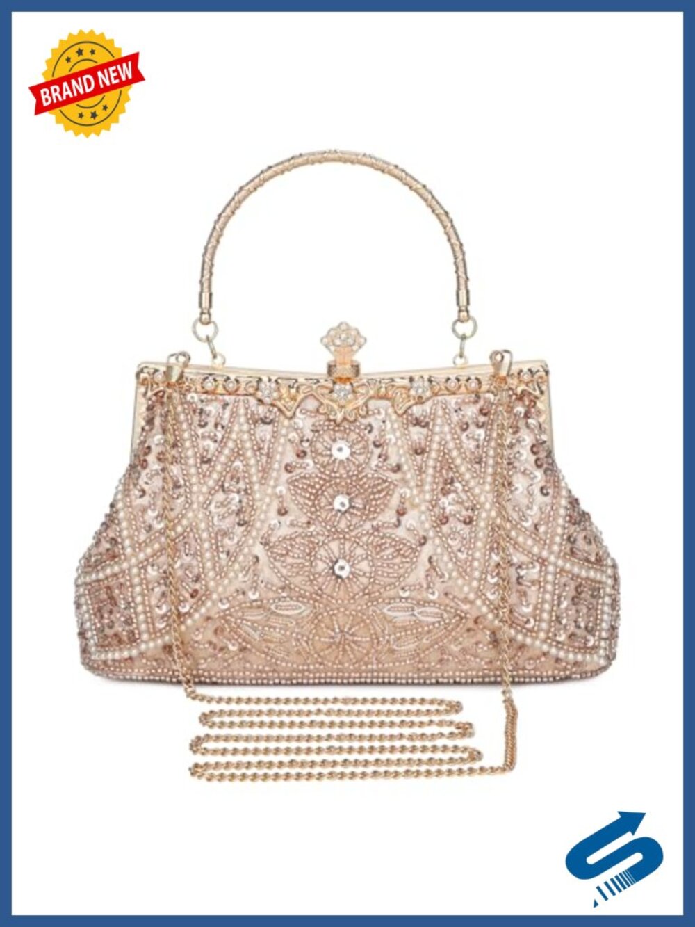 1920s Vintage Beaded Clutch Evening Bag, Sequins, Rhinestones